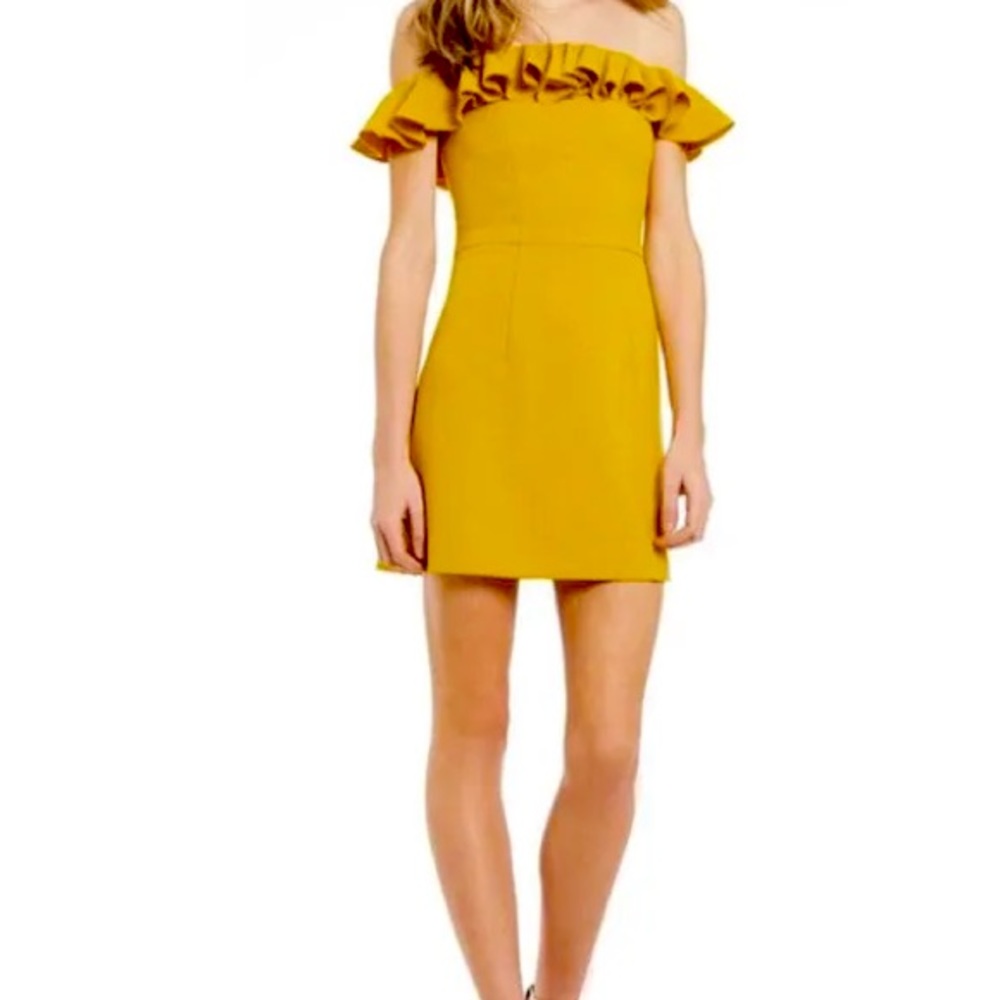 French Connection Size 8 Mustard Ruffle Dress.